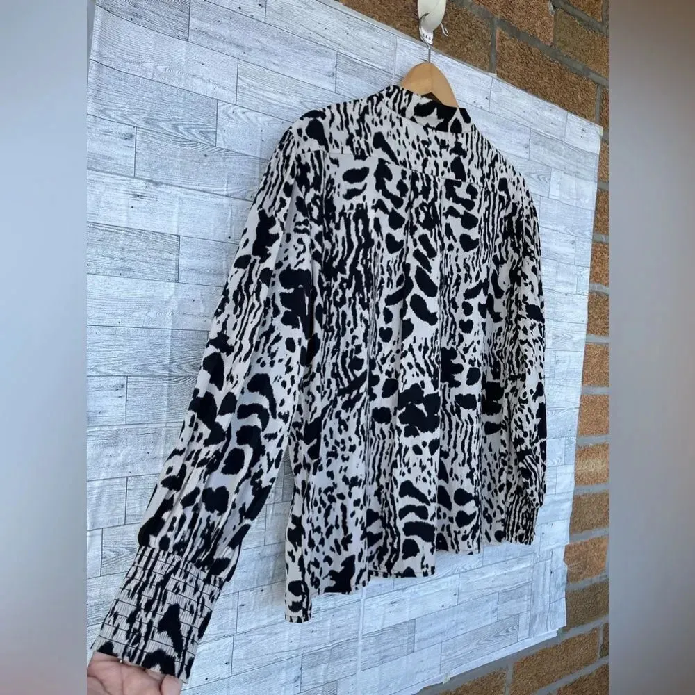 BA&SH Opus Animal Print Blouse in black and ecru size L /8 - Image 10