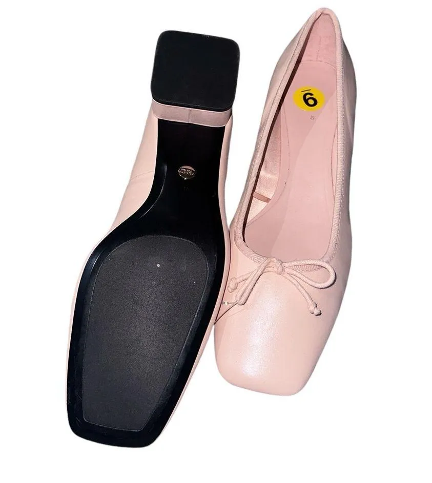 ZARA NEW  LEATHER BALLET FLATS SHOES WITH BLOCK HEELS BEIGE EU 40 US 9 - Image 5