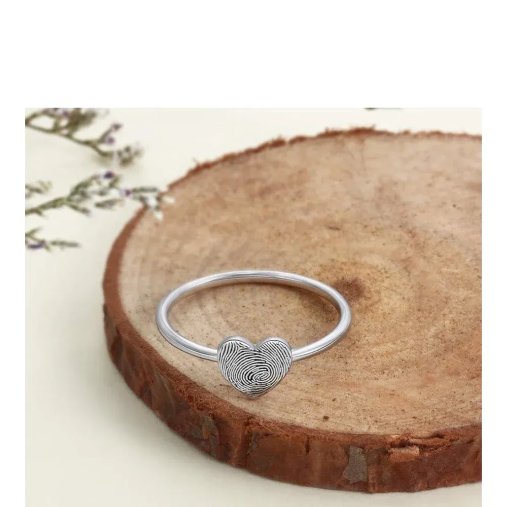 NEW Women’s Dainty‎ 925 Sterling Silver Fingerprint Heart Ring, Adjustable - Image 3