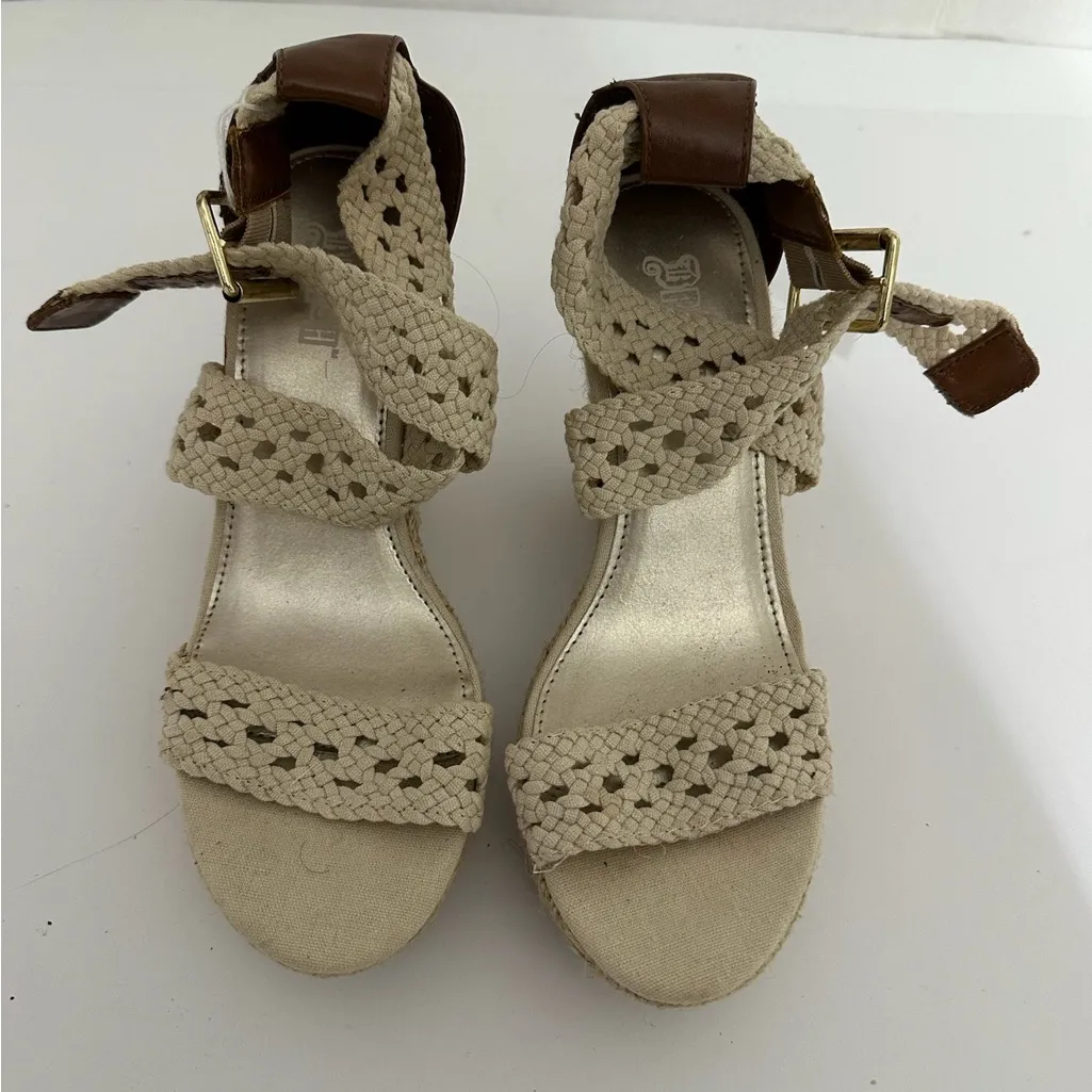 Brash Crochet Strap Espadrille Wedge Sandals Platform Neutral Y2K Size 8 - Image 2
