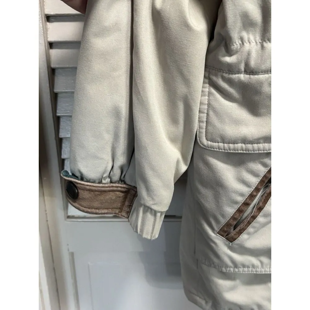 Fleet Street Beige/Green Jacket Pockets Collar Hood Zip/Snap Up Lined See Measur - Image 6
