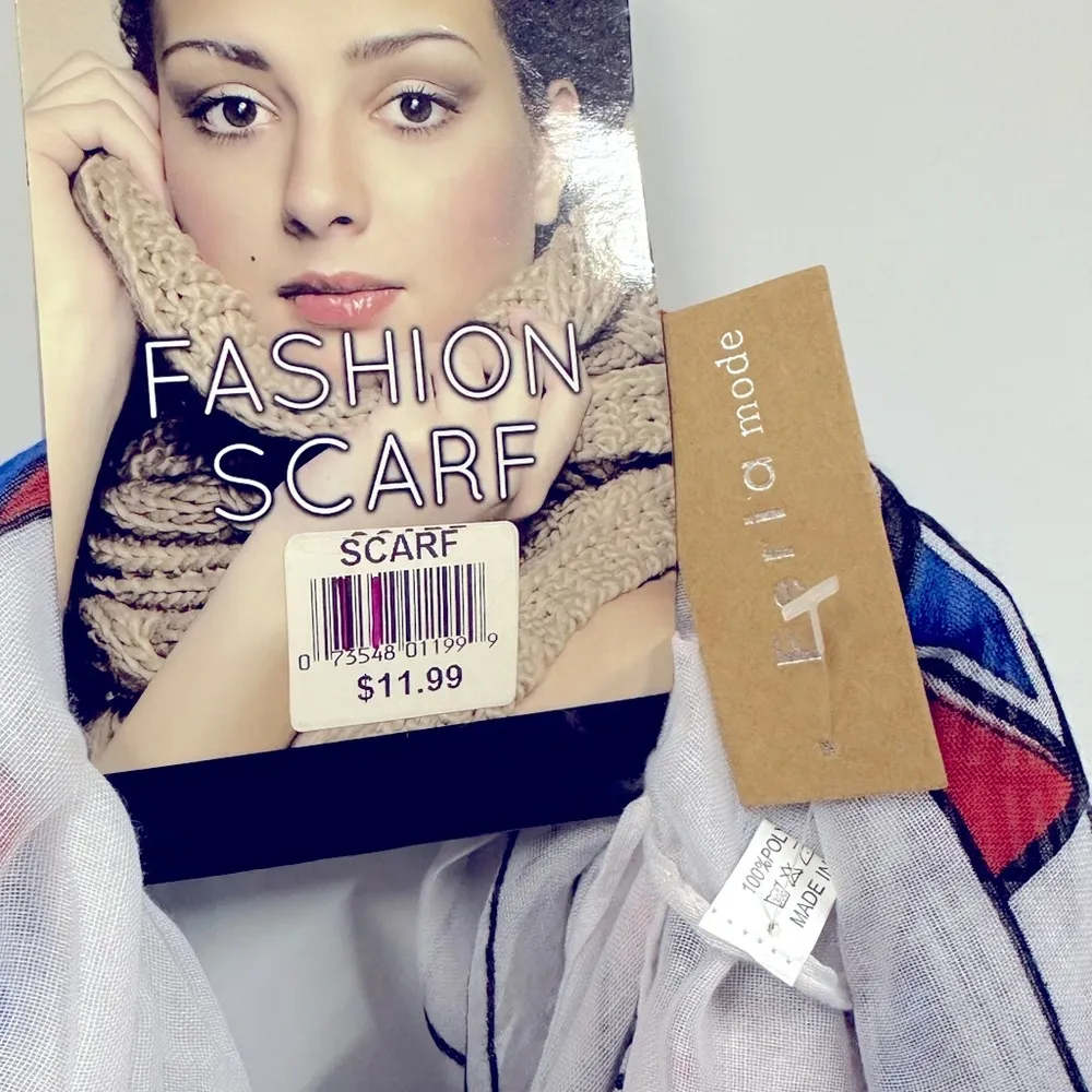 Féria Mode Red White and Blue Lightweight Tassel Shawl Scarf Wrap Sarong - Image 8