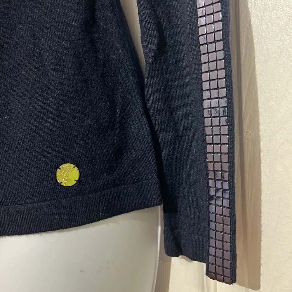 Versace collection vintage v neck sweater with rhinestones on sleeves Blue - Image 3