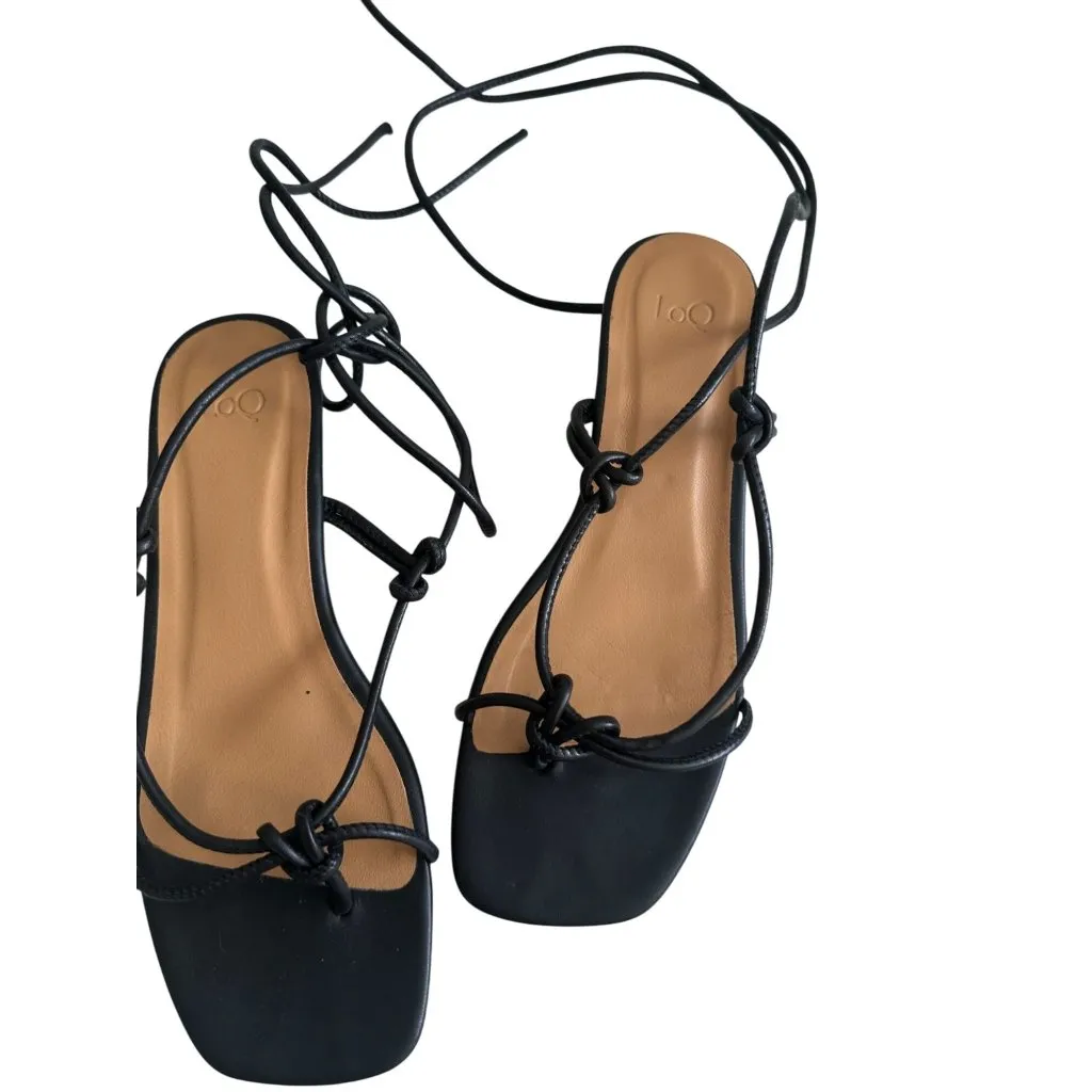 LOQ Dora Black Laceup Leather Kitten Heels Sandals Size 38 / US 8 - Image 8