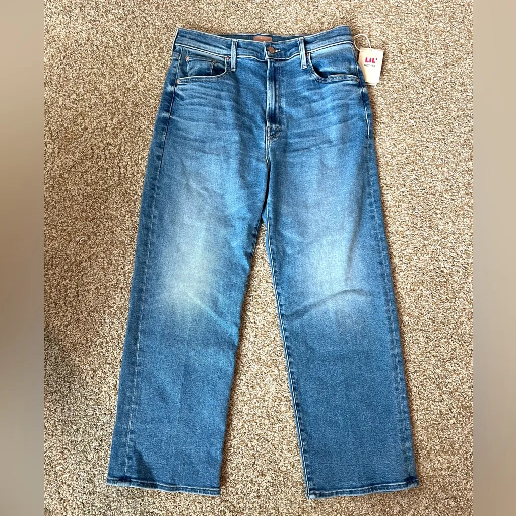 NWT MOTHER Lil’ Zip Rambler Petites Flood High Rise Cropped Straight Jeans 32P - Image 6