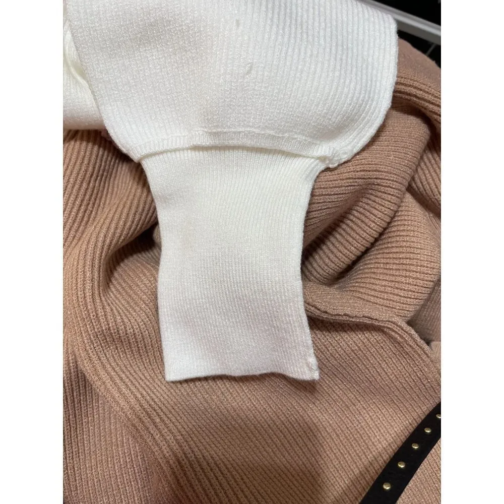 ANRABESS Women Crewneck Sleeve Oversize Ribbed Knit Pullover Sweater Size XL Ext Tan - Image 5