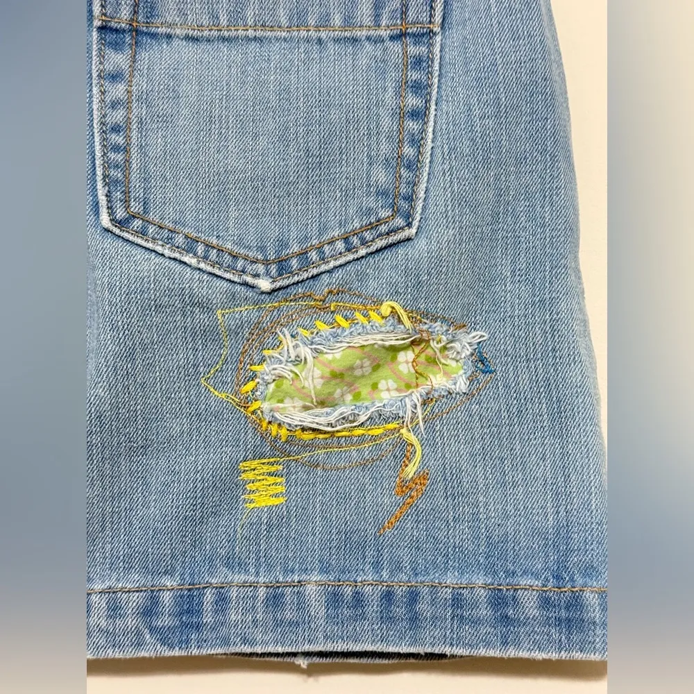 GAP Y2K Denim Mini Skirt Embroidered Appliqué Jeans Blue Cotton Size 10 - Image 7