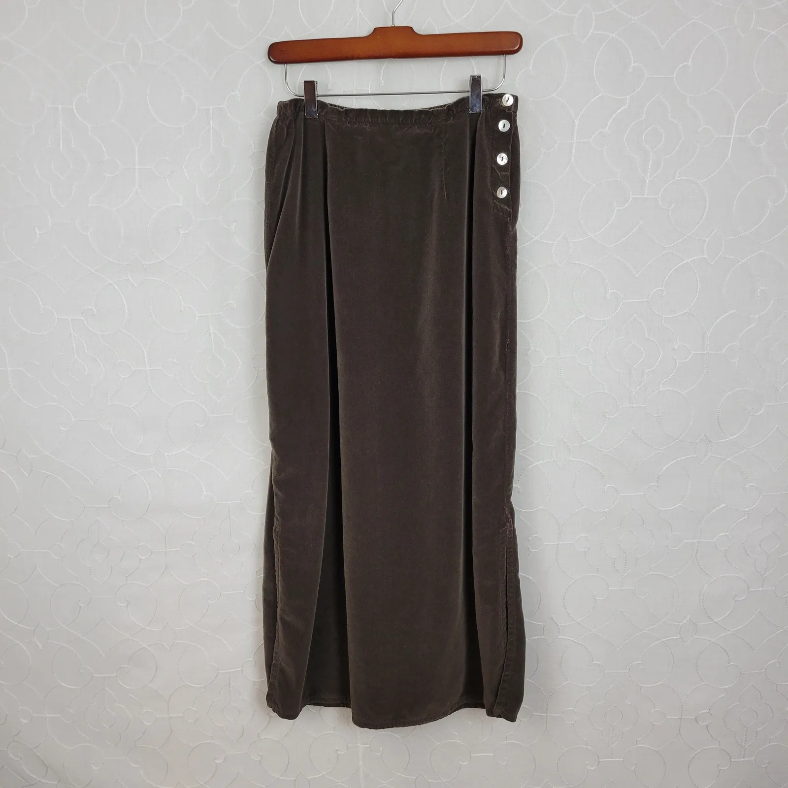 VTG Subtle Tones Velvet Skirt Womens S/M Brown Lagenlook Maxi‎ Elastic Waist Size undefined - Image 7