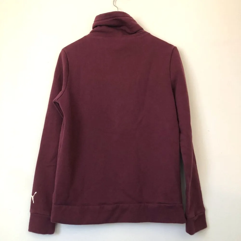 PUMA Asymmetrical Cowl Neck Fleece Sweatshirt Burgundy Maroon Red Logo Medium M - Image 12