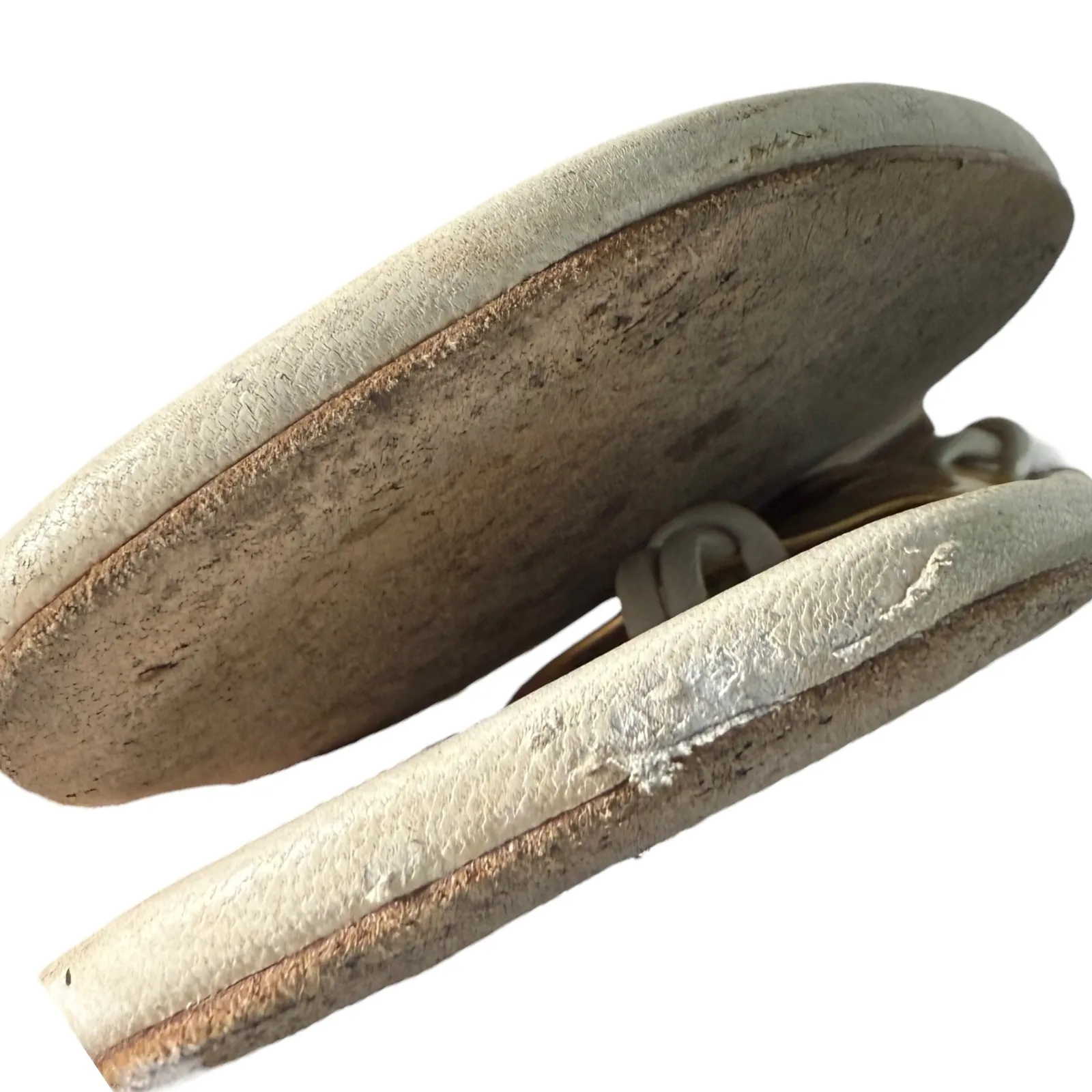 Tory Burch Patos Disk Leather Sandal Ivory Leather Gold Logo White Thong Size 8M - Image 4