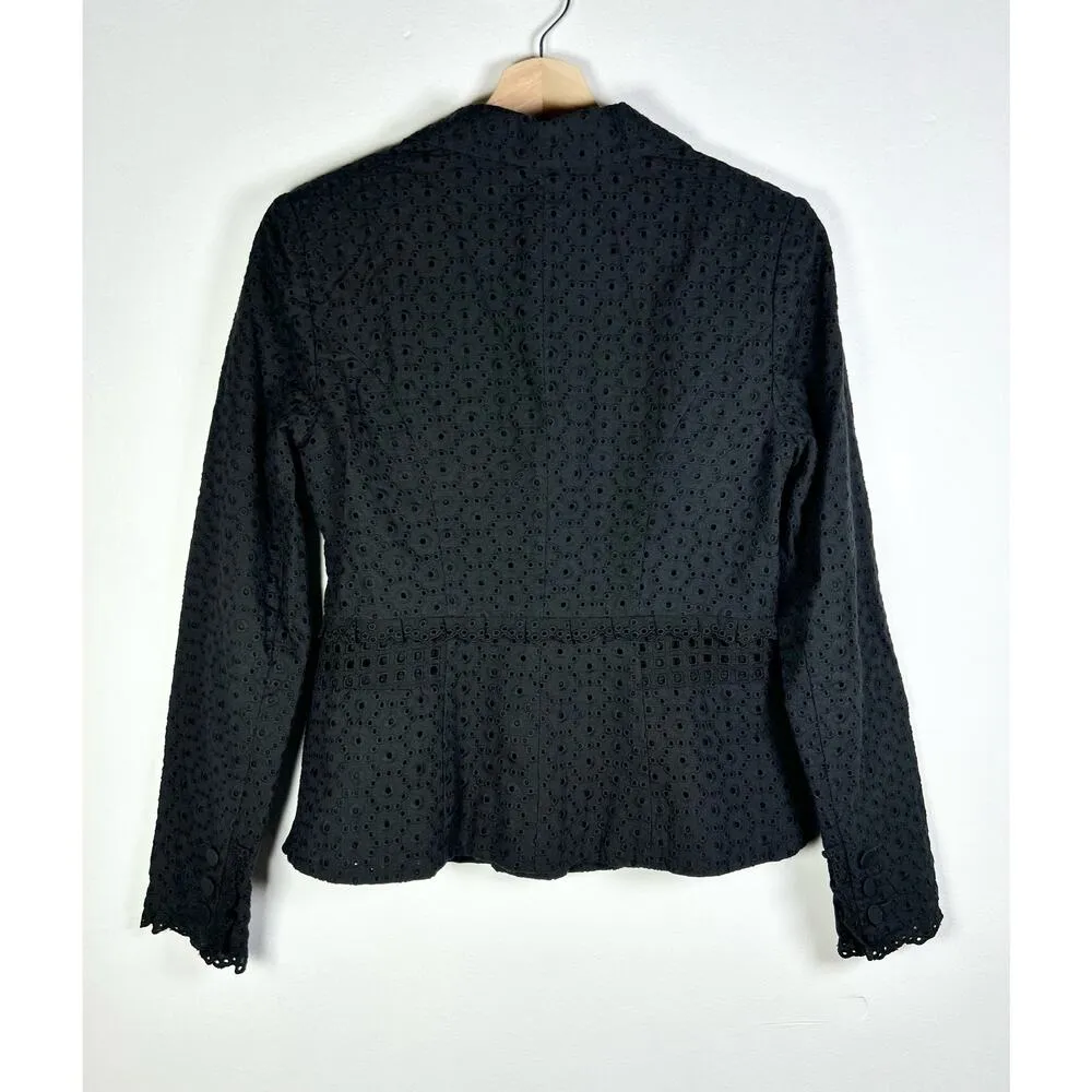 Cabi Flamenco Black Eyelet Lace Ruffle Trim Button Front Blazer 0 - Image 8