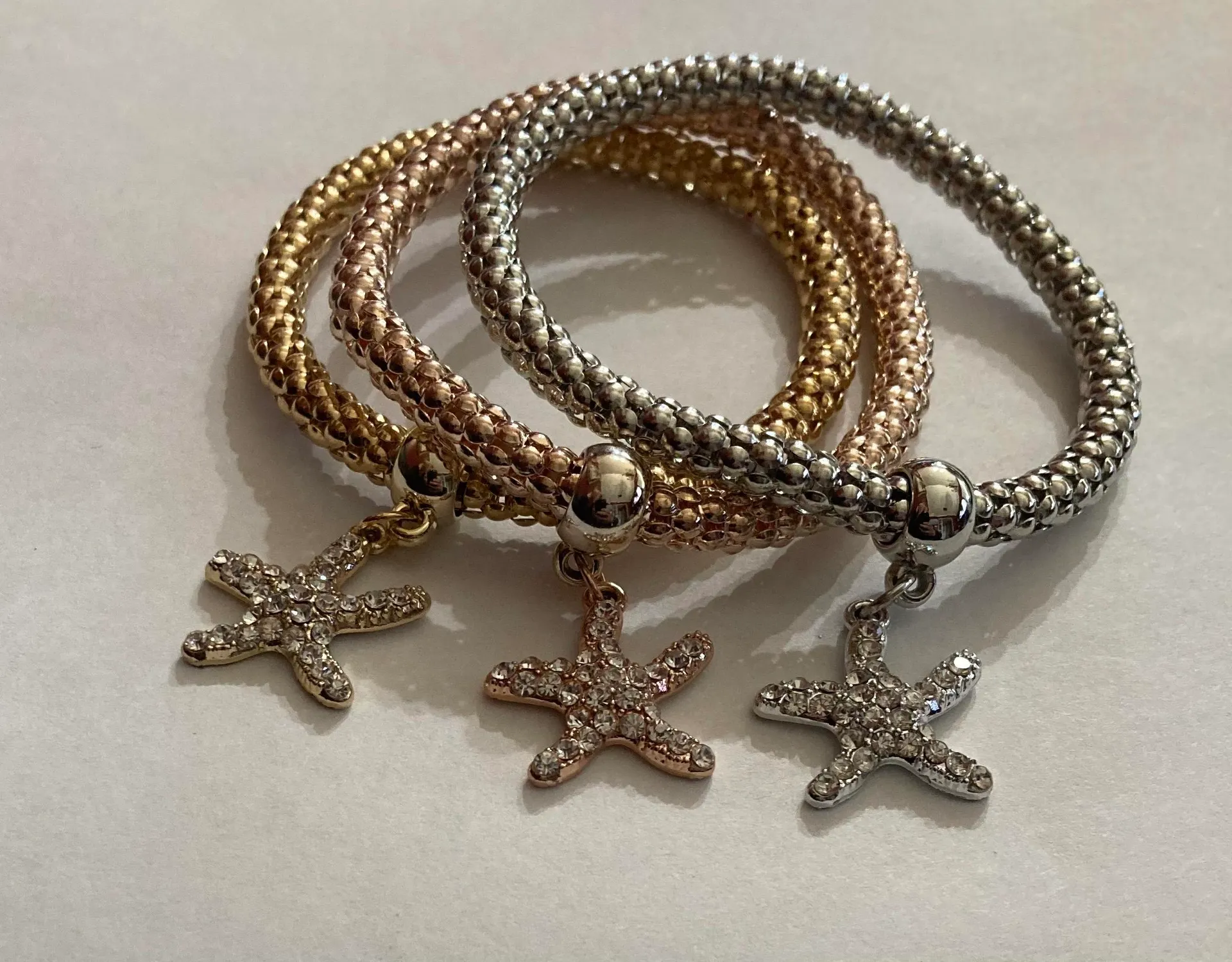 3 Piece Shiny Multilayer Gold Silver and Bronze Bracelet Set - Image 2