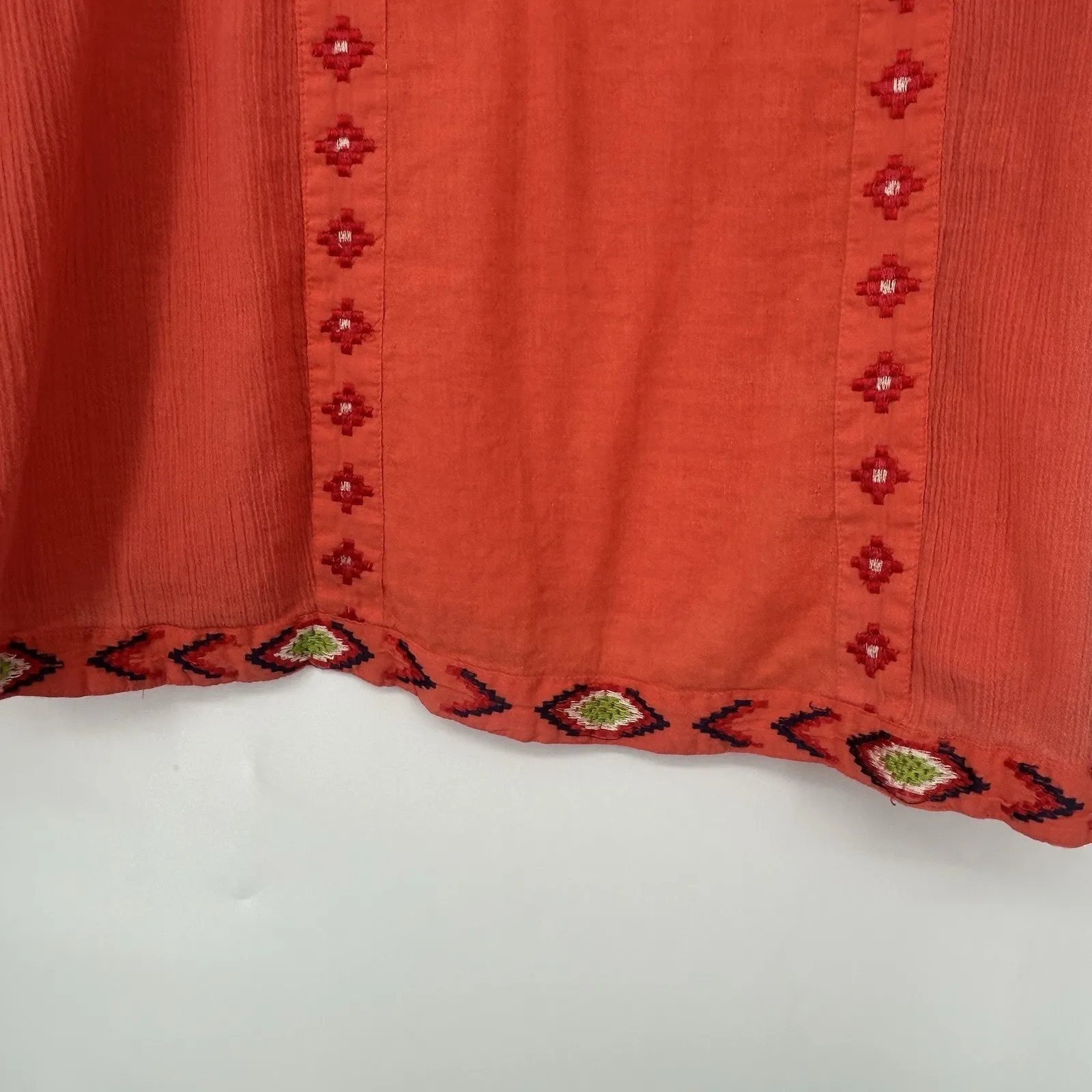 New Direction Boho Gauzy Top Orange Embroidered Western Split Neck Size 3X - Image 6