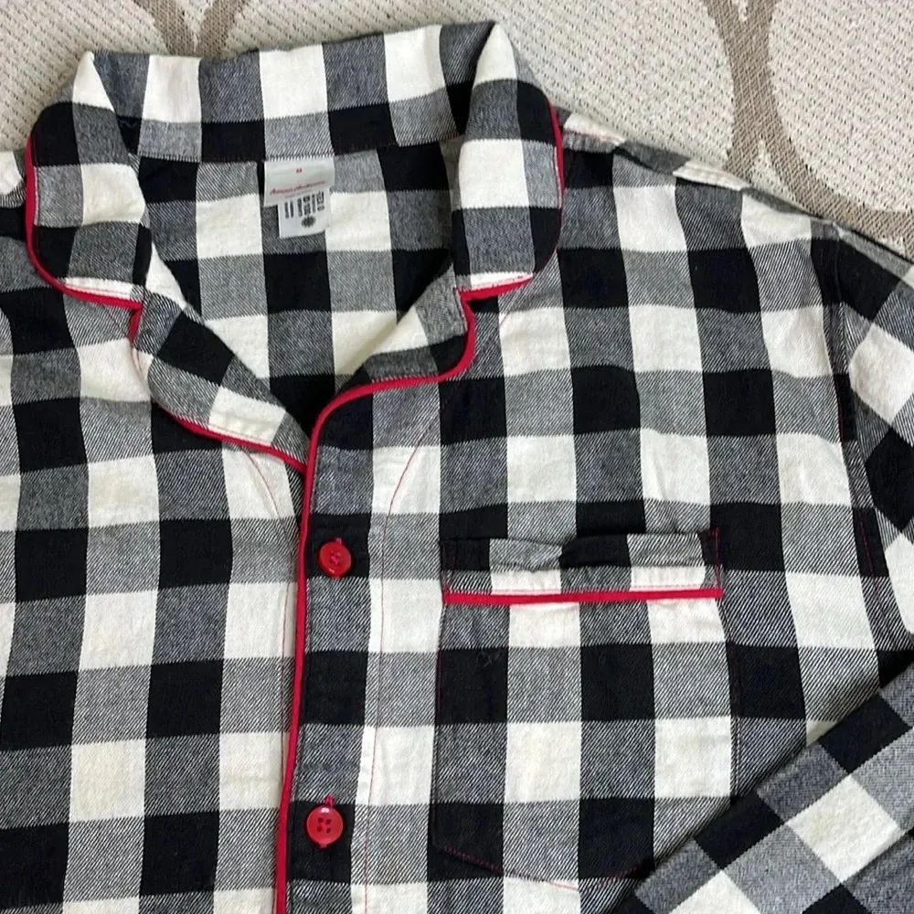 Hanna Andersson Flannel Buffalo Plaid long sleeve button down Pajama Top Black Size M - Image 11