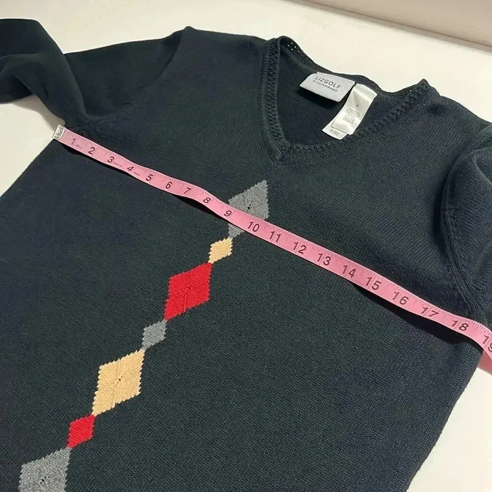 100% cotton Liz Claiborne sweater LizGolf knit pattern sweater detail neck hem - Image 3