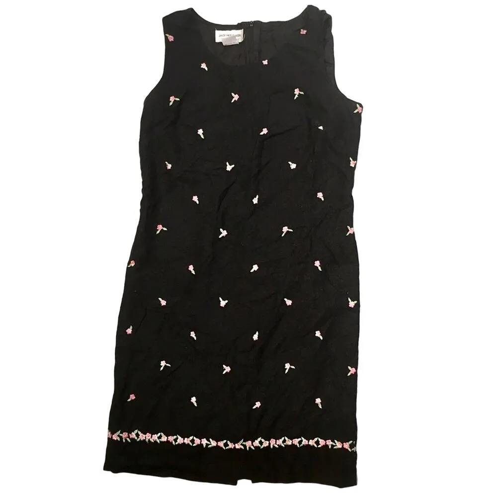 Vintage Designer Linen Blend Dress Black Size 12 - Image 2