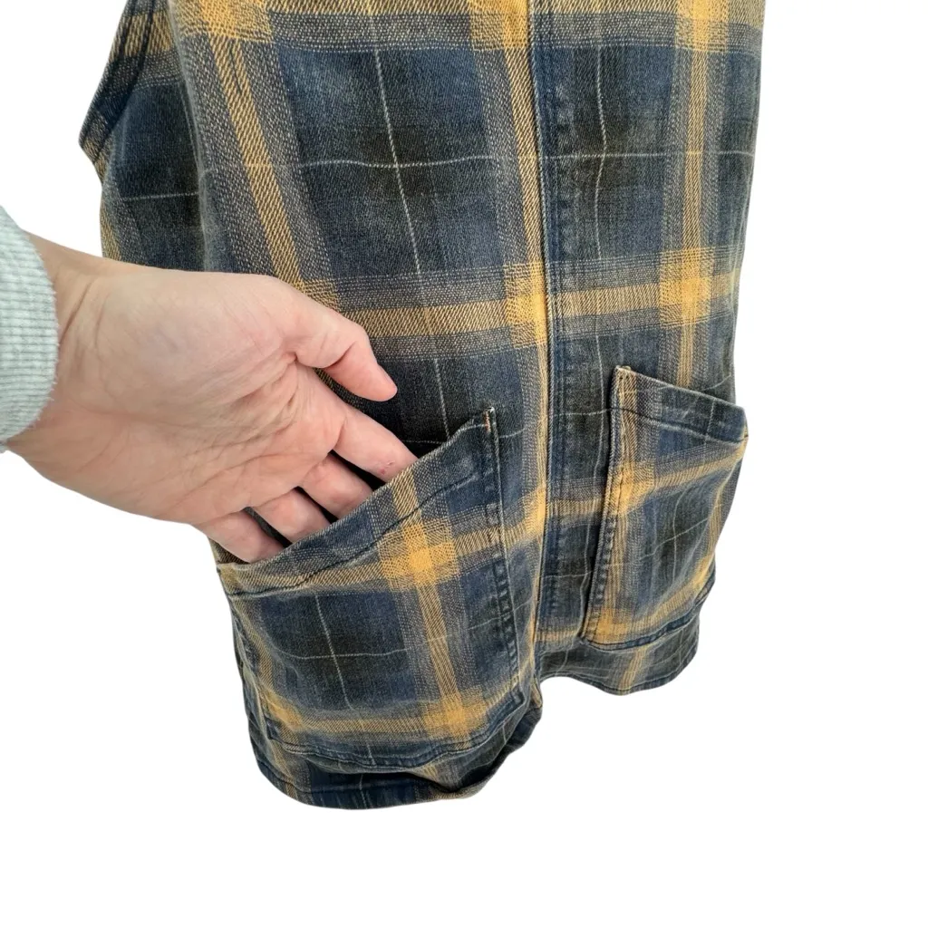 Dickies plaid duck Mini overall dress Brown And Yellow sold at Free People Large - Image 4