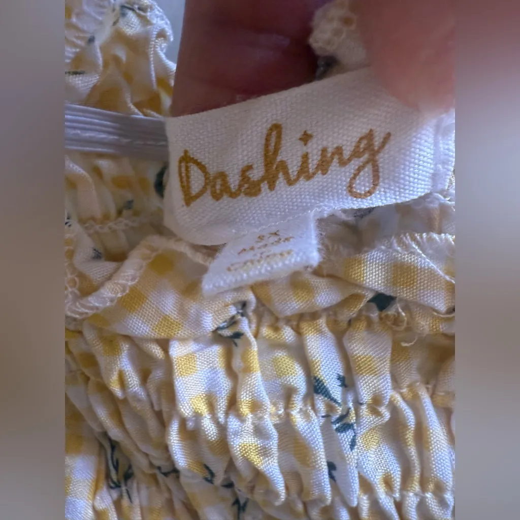 Dashing  SMOCKED DRESS Yellow White Balloon Sleeves Lined Summer Women Dress 3X - Image 7