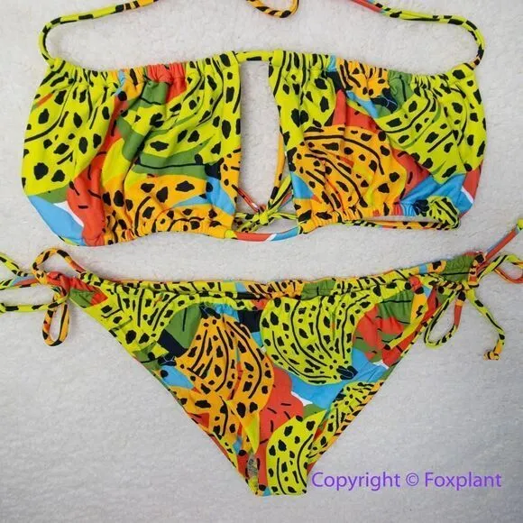 NEW SET Free People It's Now Cool Square Tie Bikini set, size L Yellow Size L - Image 5
