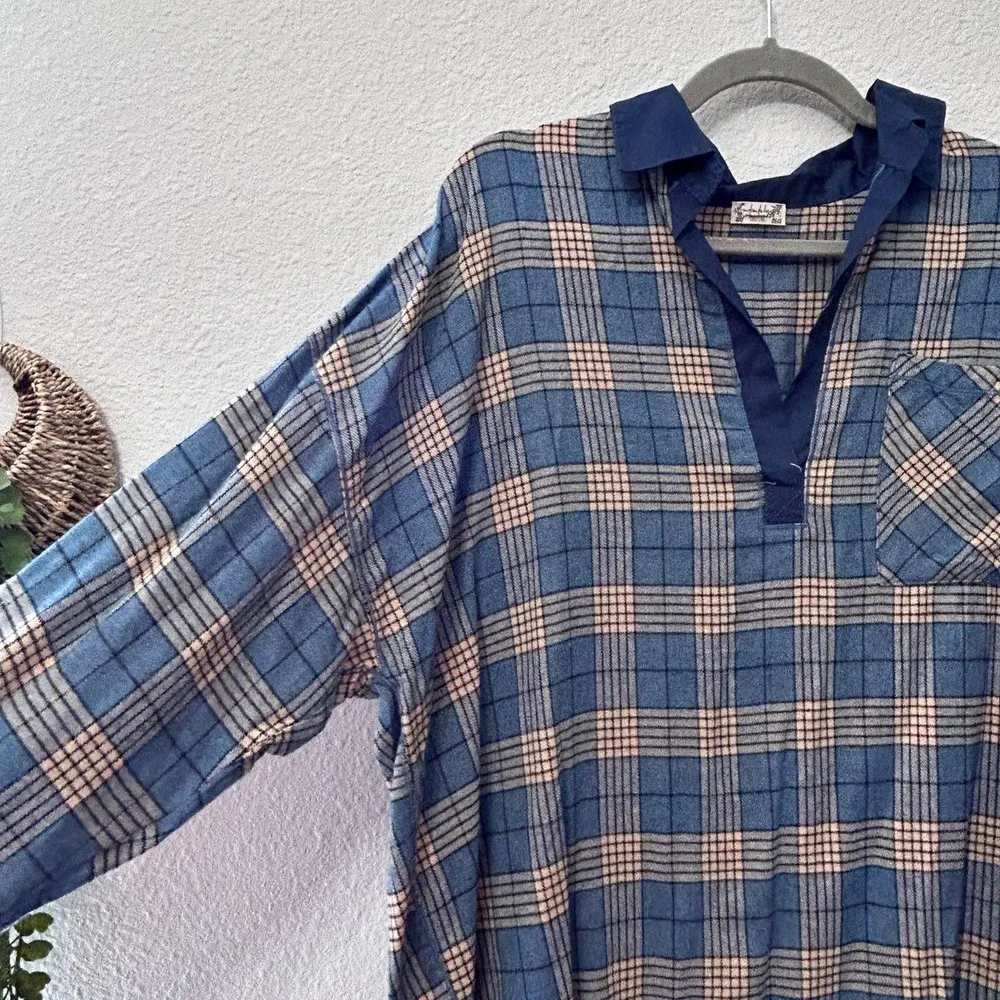 Free people Sunday Morning Sleep Shirt Sapphire Blue Plaid Small nwot - Image 4