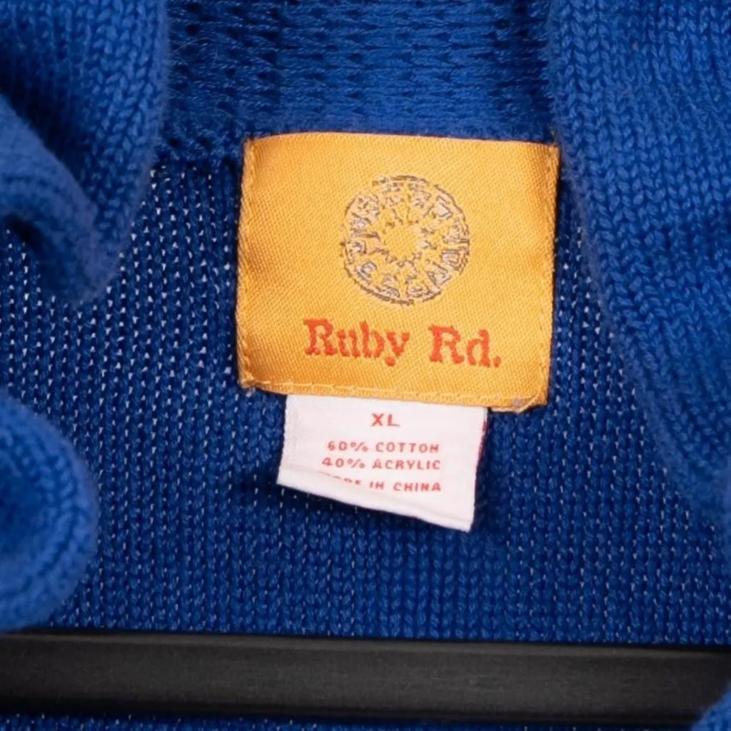 Ruby Rd Ruffle Cardigan Sweater XL Womens Blue Cotton Blend Knit Grammacore - Image 4