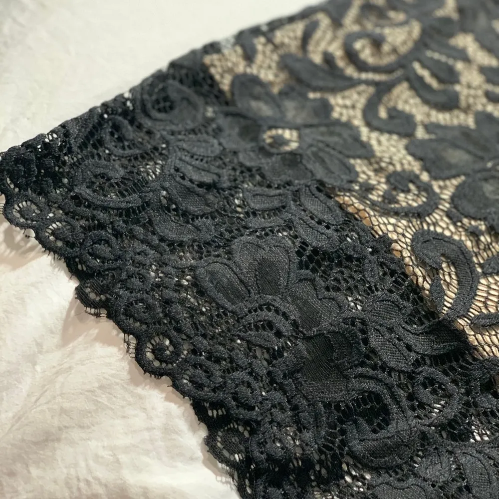 New Mode Womens Black Floral Lace Cream Lining Mini Pencil Elastic Skirt Medium - Image 4