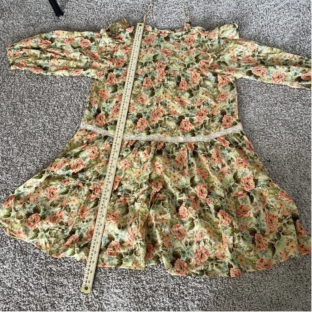 ZARA YELLOW FLORAL PRINT FRILLED SHORT MINI DRESS WITH RUFFLES, SIZE XS - Image 5