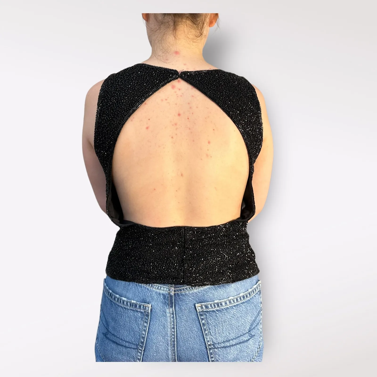 Cecily Brown Black Silk Beaded Backless Halter‎ Top Size M Size M - Image 3