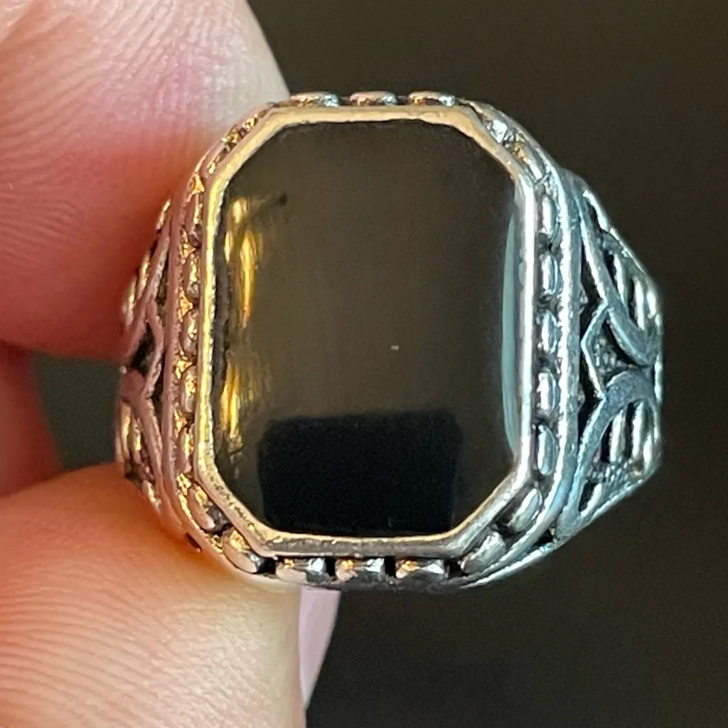 Hexagonal black obsidian S925 silver ring size 9 - Image 7