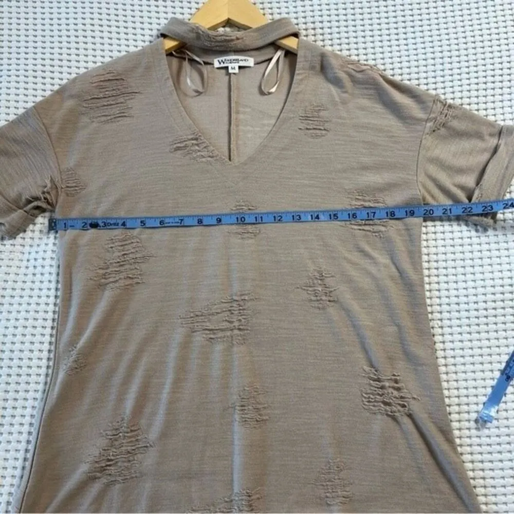 Wonderland By Orange Women’s Medium Distressed Top Casual Neutral Tan - Image 3