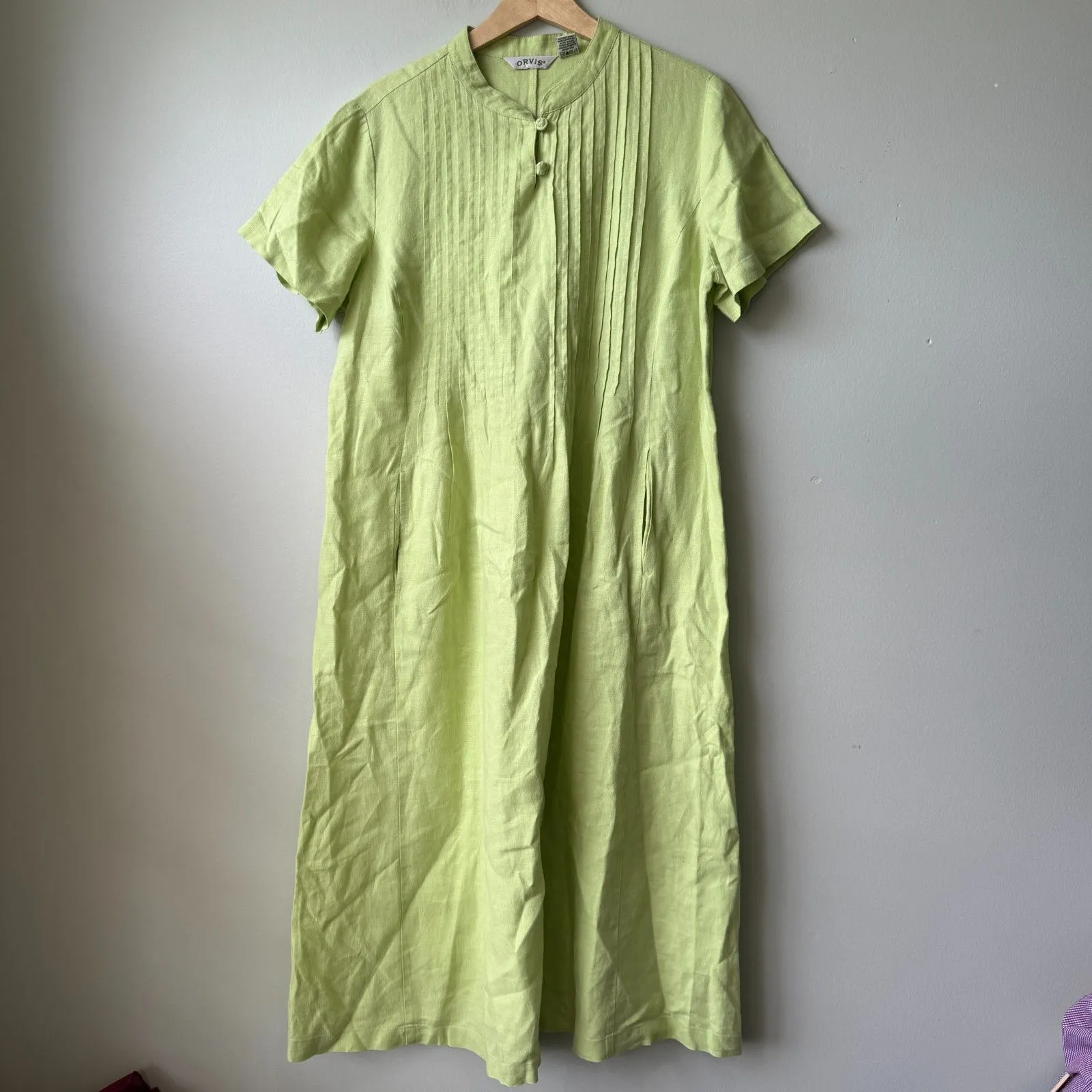 Orvis Womens Pintuck Shoreline Linen‎ Dress Lettuce Medium - Image 2