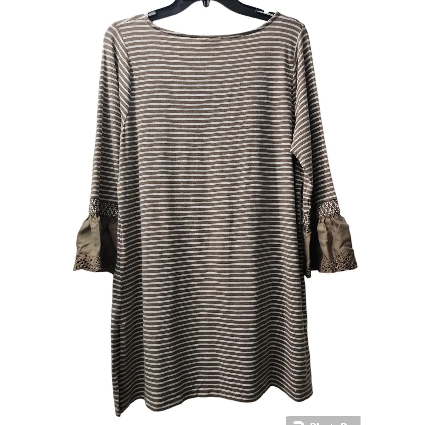 J. JillStriped Dress Bell Sleeve Crochet Trim Casual Tunic Dress‎ Brown Size 8 - Image 2