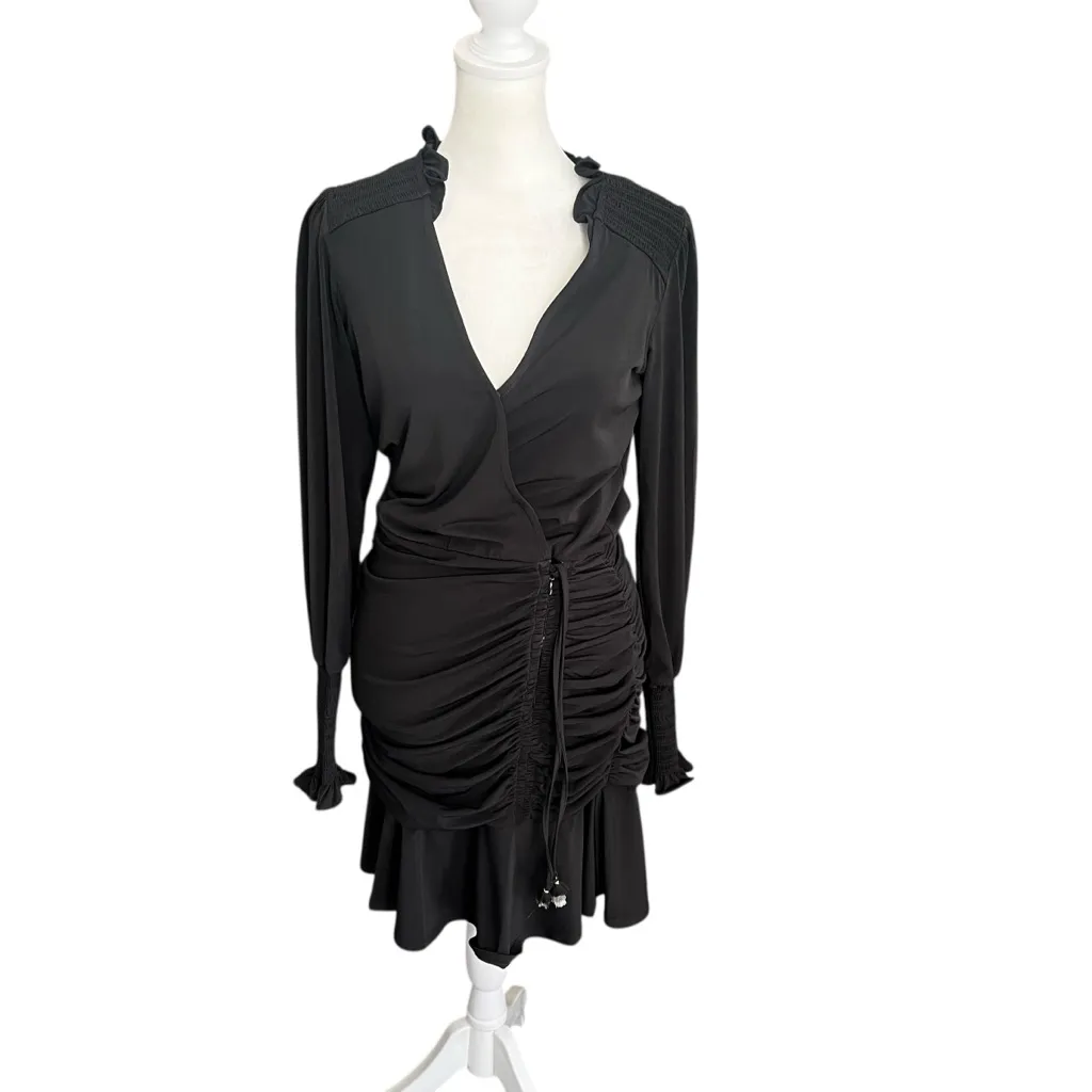 Hale Bob Salette Solid Jersey Faux Wrap Mini Dress Black XS - Image 3