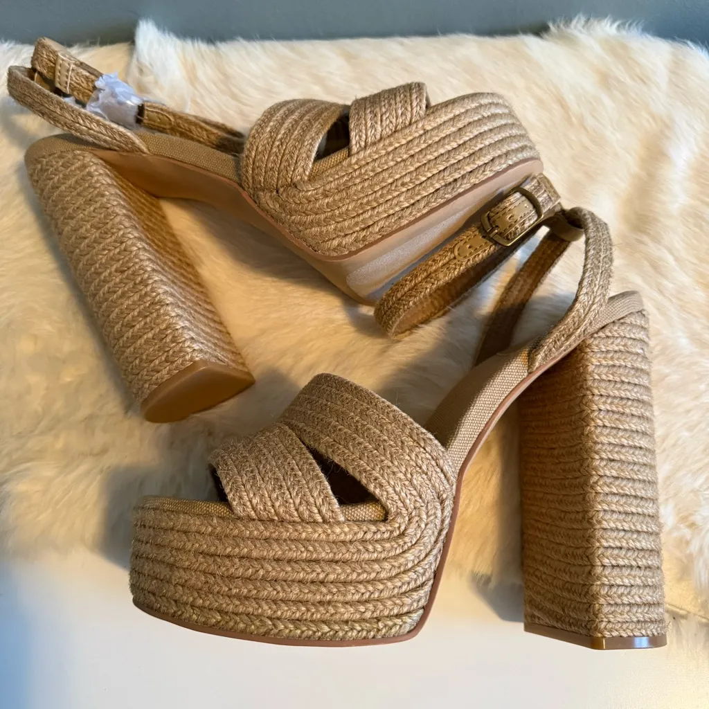 Jeffrey Campbell Yawl Natural Raffia Platform Heeled Sandals - Image 8