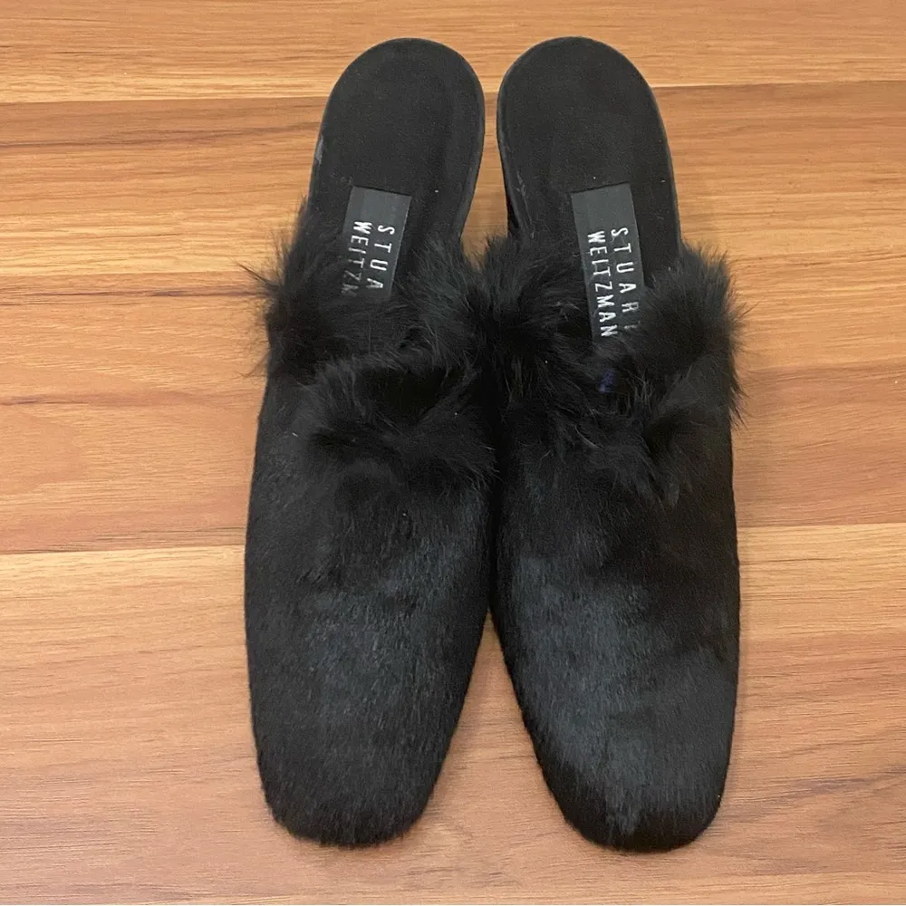 STUART WEITZMAN 5W 47312 Black Calf Hair Fur Slip On Heeled Mules Size 8.5 - Image 7