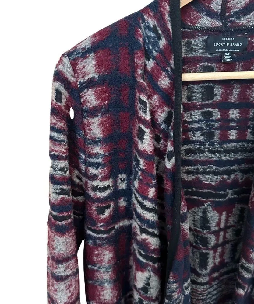Lucky Brand Ultra Soft Black/Burgundy/Ivory Southwest Print Open Front Cardigan - Image 5
