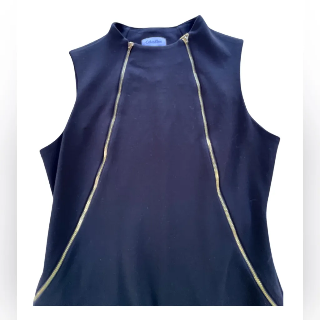 Calvin Klein Women's Size 8 Black Gold Double Zippers Design‎ Sheath Dress Work - Image 8