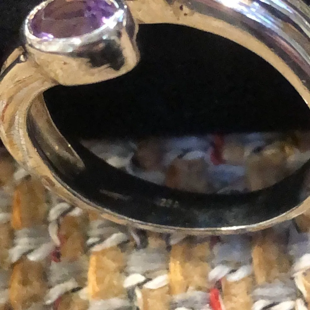 Fluted Sterling Silver Blue Topaz and Amethyst Ring Sz 7.5 - 8.5 - Image 7