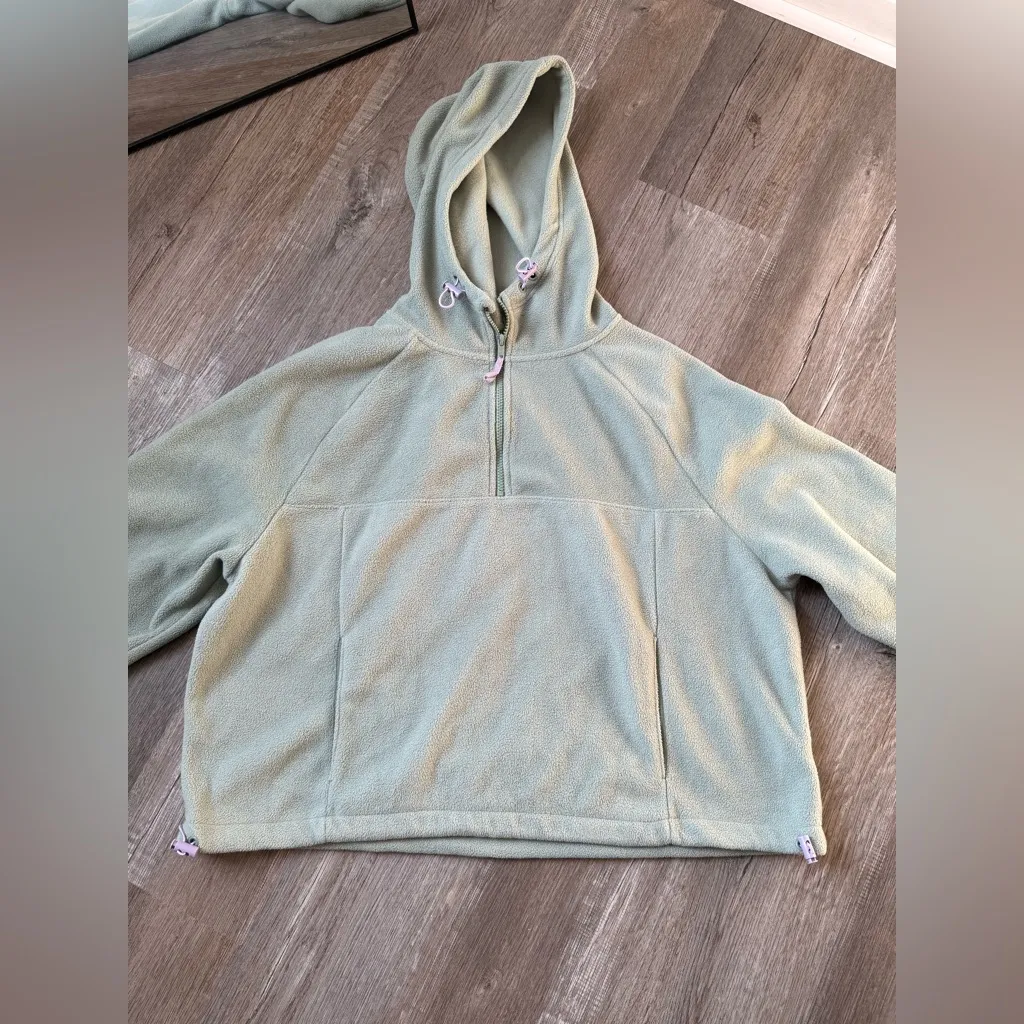 SO Quarter Zip Fleece Pullover Sweatshirt Fuzzy Sherpa Teddy Sage Green L XL - Image 2