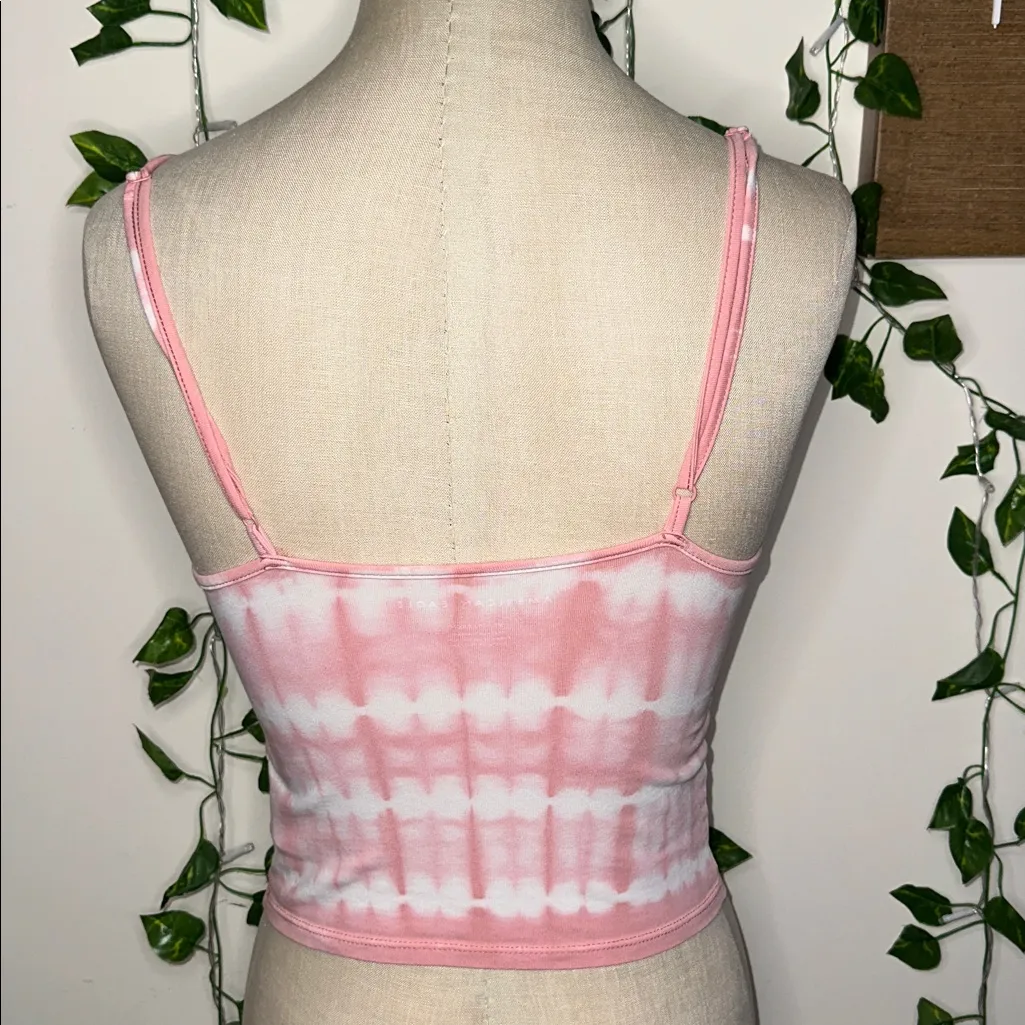 American Eagle Pink & White Tie Dye Spaghetti Strap Tank Top - Image 3