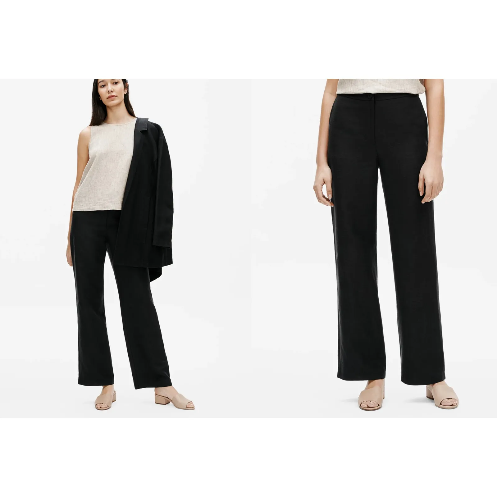 Eileen Fisher Tencel and Linen Slub Blend Straight Pant Black Size XS NEW - Image 2