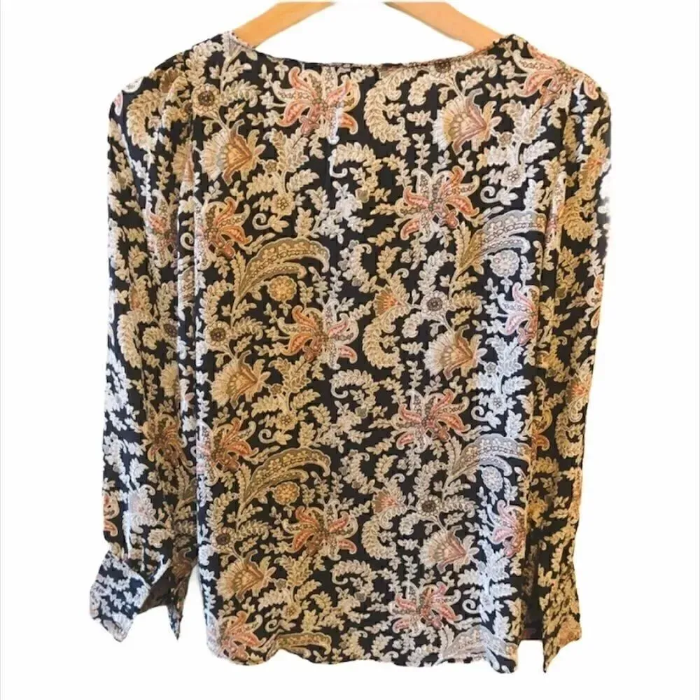 LOFT Ann Taylor - Floral Paisley  Gray Long Sleeves Lightweight Blouse SZ XSP - Image 3