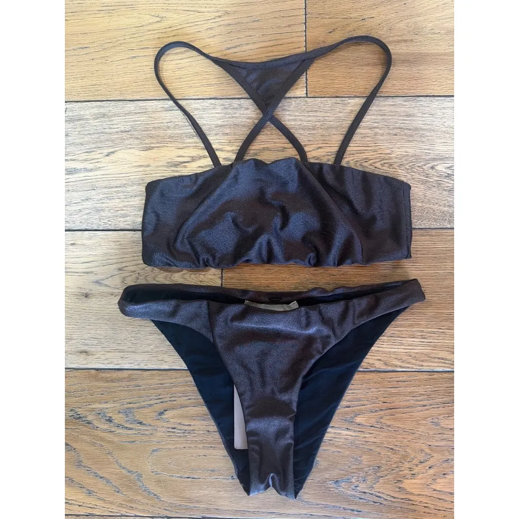 Adriana Degreas Solid Halterneck Bikini Coffee Womens Size Small Brown - Image 5