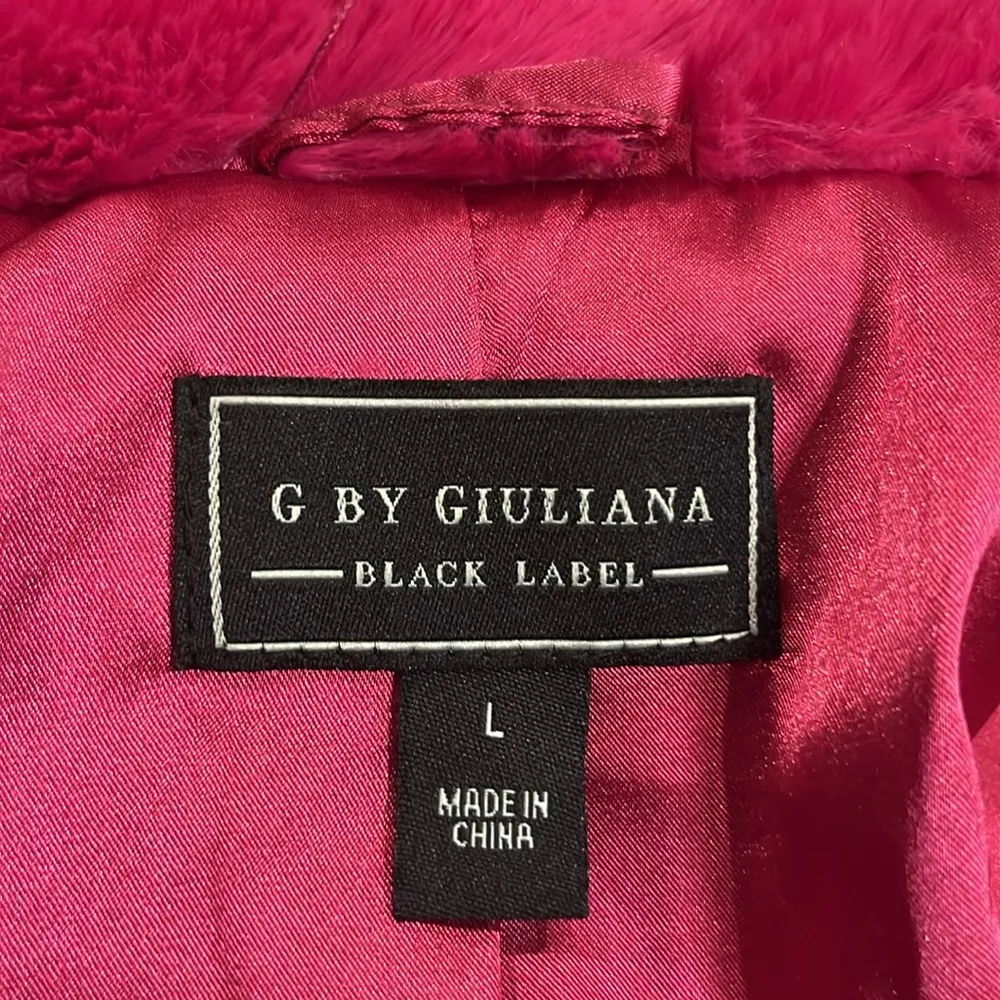 plush faux fur moto asymmetrical jacket fuchsia L - Image 5