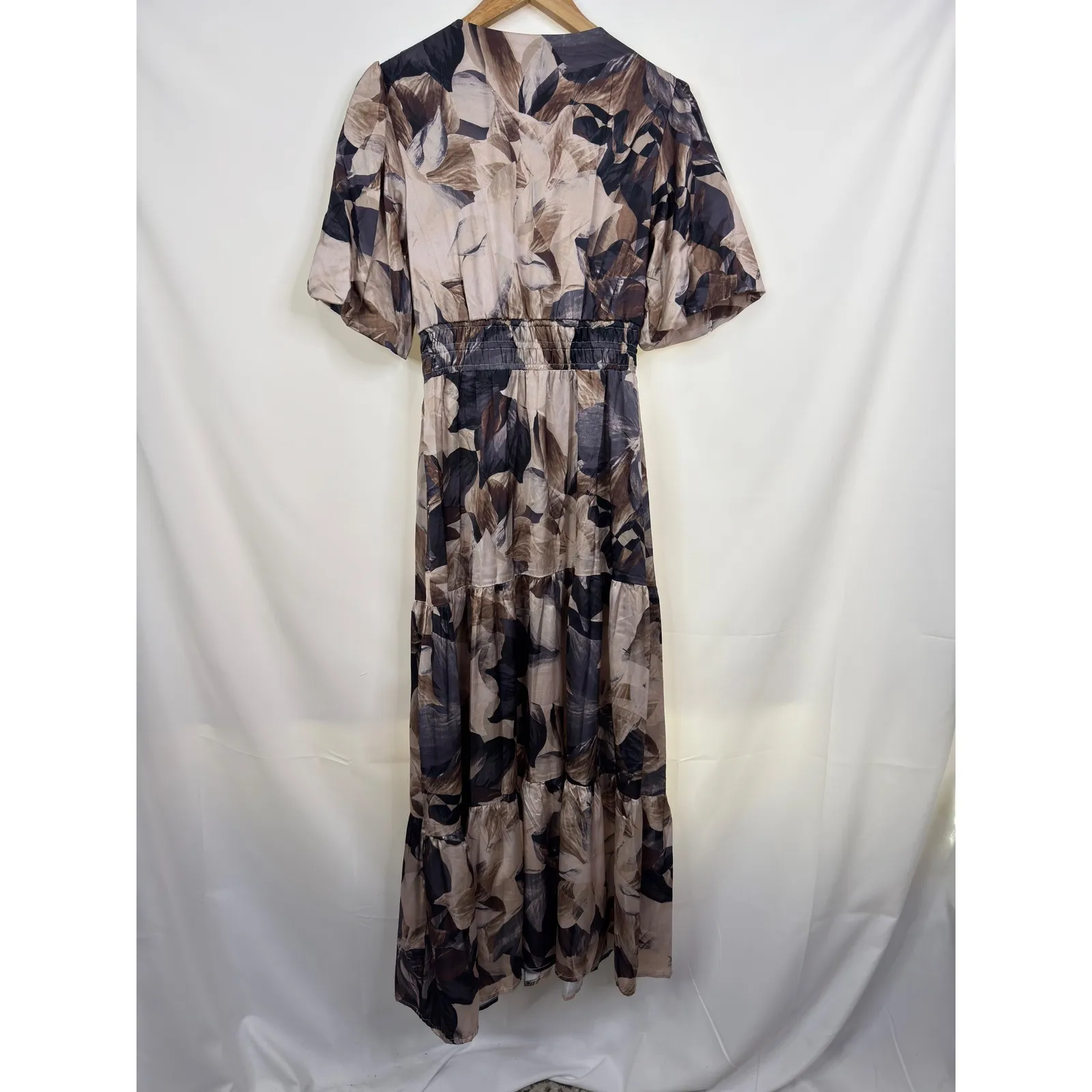 Rachel Zoe Floral Print Midi Dress Flutter Sleeve Smocked Waist Tiered Size XS - Image 5