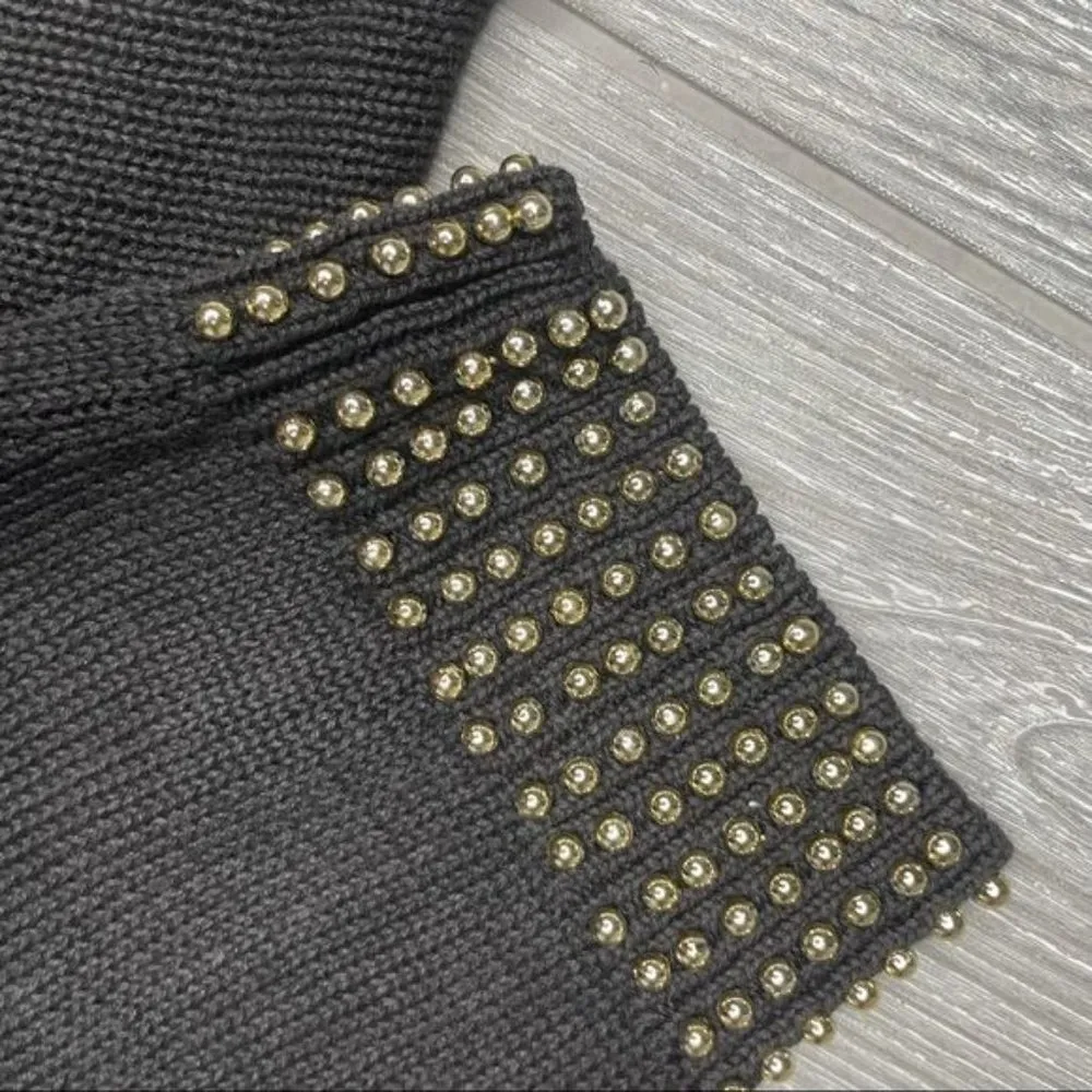 Vintage black beaded Victoria Jones long sleeve sweater woven knit petite large - Image 5