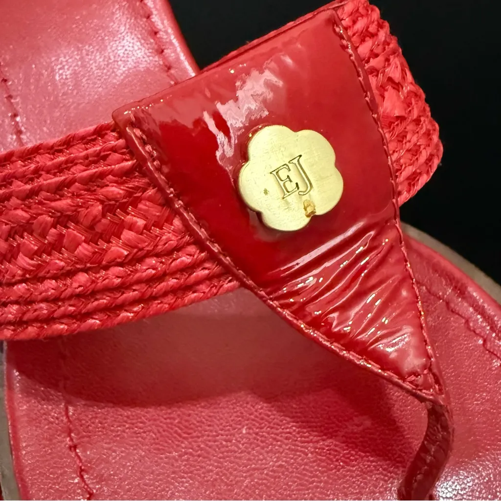 ERIC JAVITS Red Patent Leather Woven Strap Thong Low Heel Sandals Size 11 M - Image 14