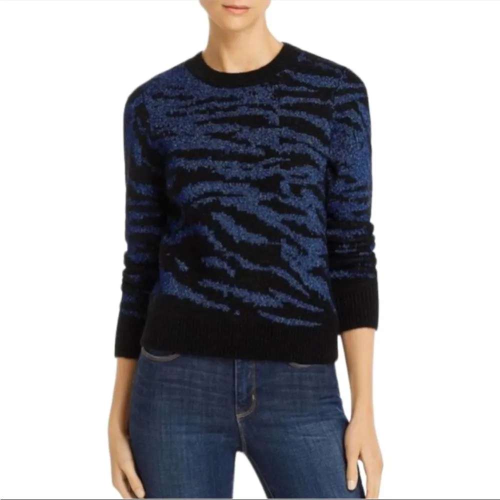 Pam & Gela Blue Metallic tiger Animal Print Sweater - Image 15