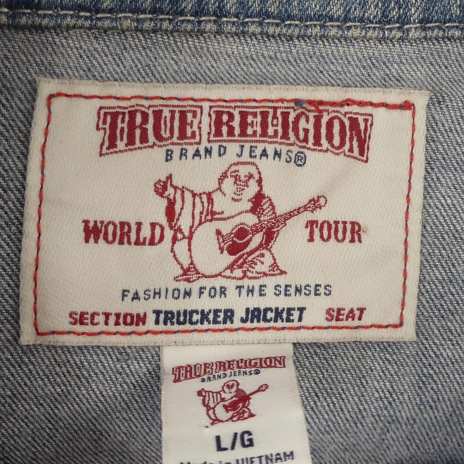 True Religion ‎ Section Trucker Jacket Womens Large Distressed Denim Chains - Image 2