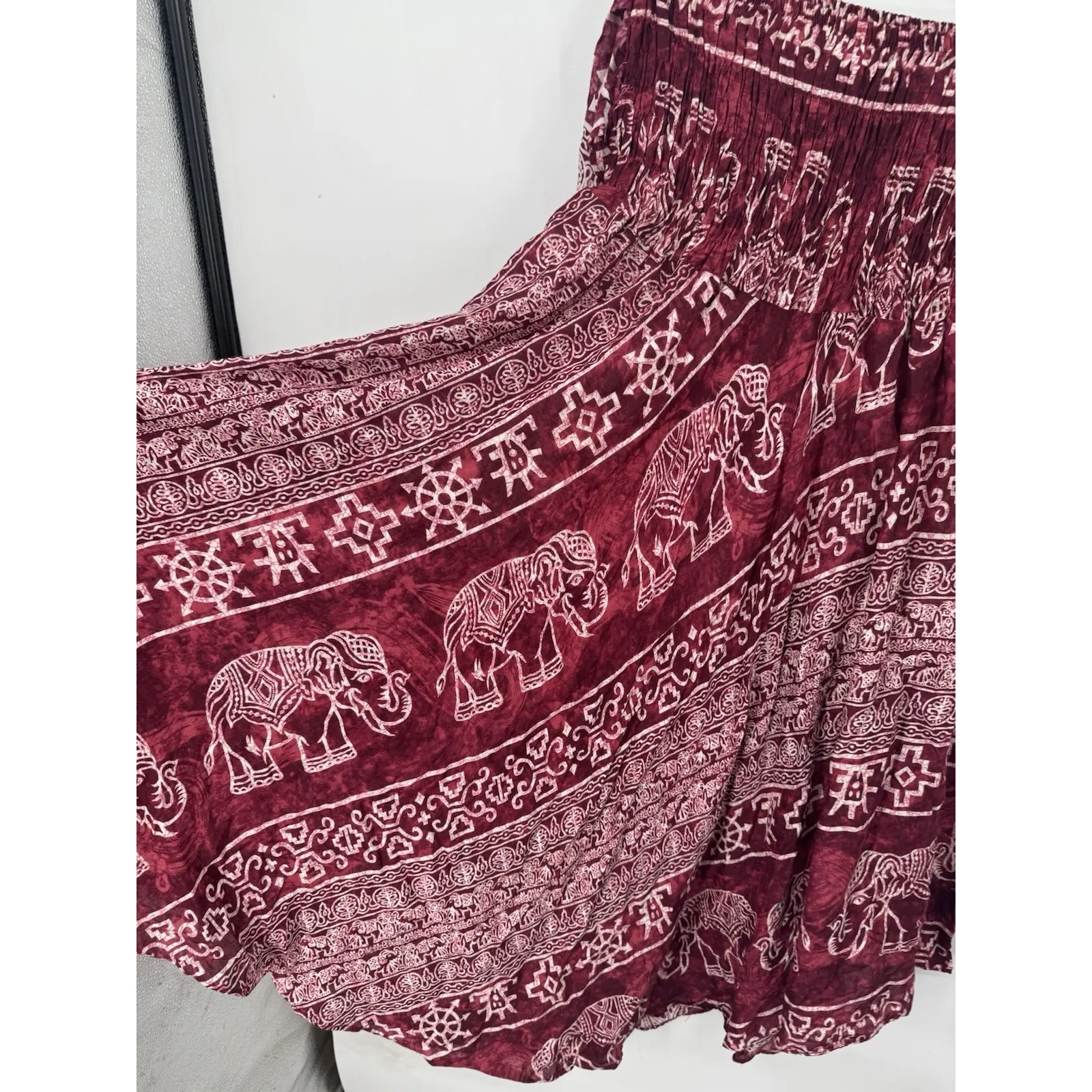 Bangkok Pant Elephant India Midi Asymmetrical Skirt Women Large Red Animal Retro - Image 5